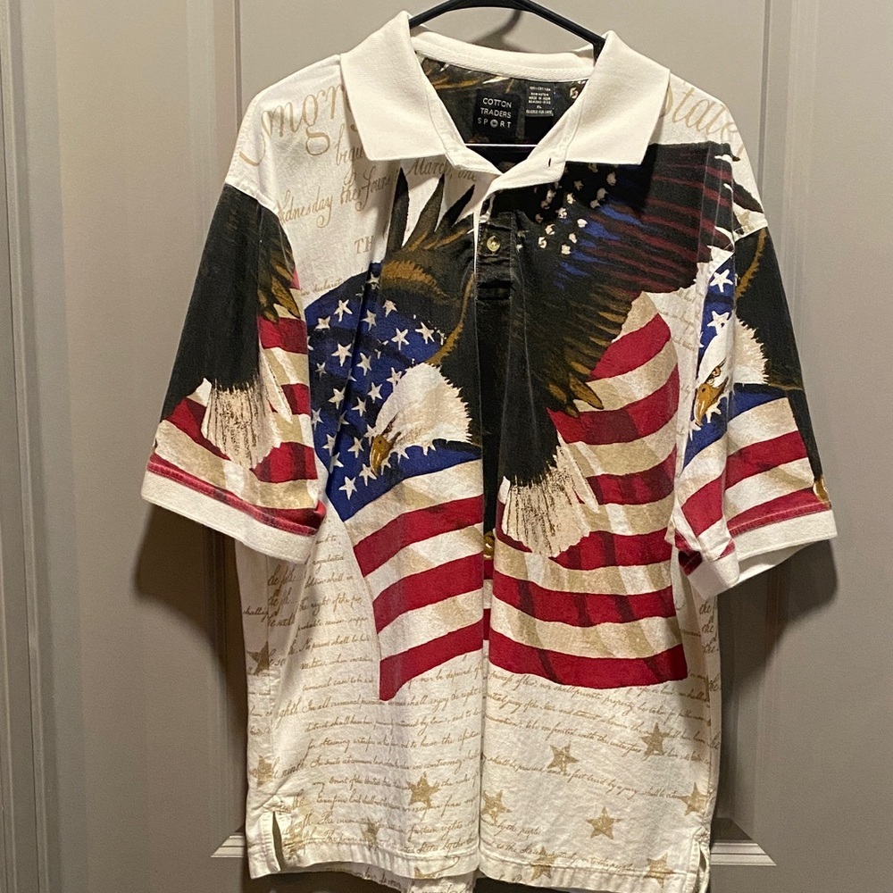 VTG American Flag Bald Eagle Polo Shirt Men XL Patriotic